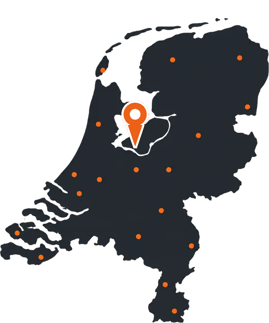 Kaart van Nederland met een markering op Almere