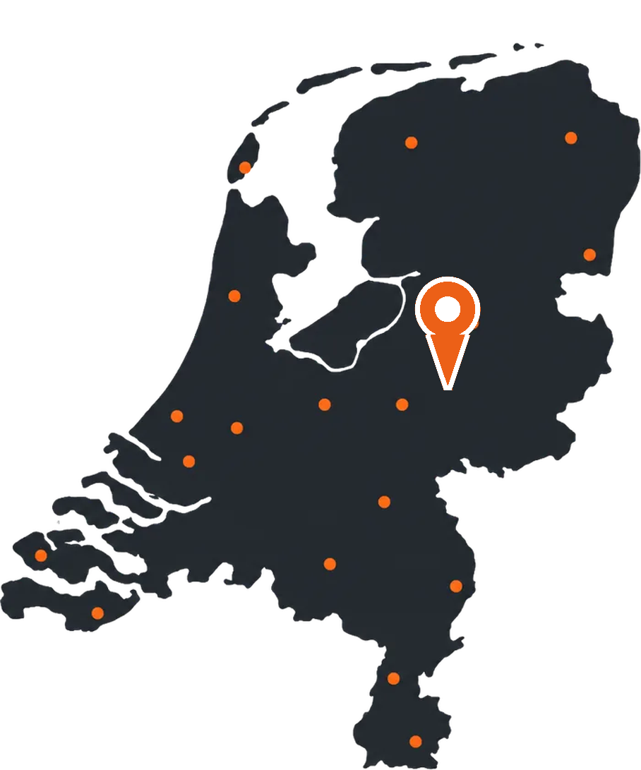 Kaart van Nederland met een markering op Apeldoorn