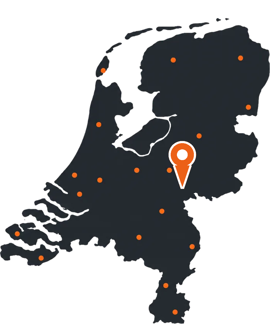 Kaart van Nederland met een markering op Arnhem