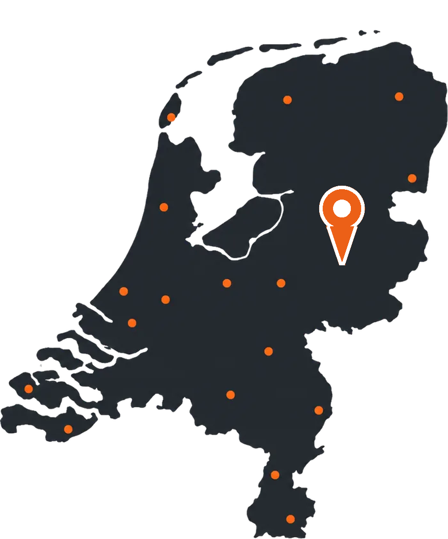 Kaart van Nederland met een markering op Deventer