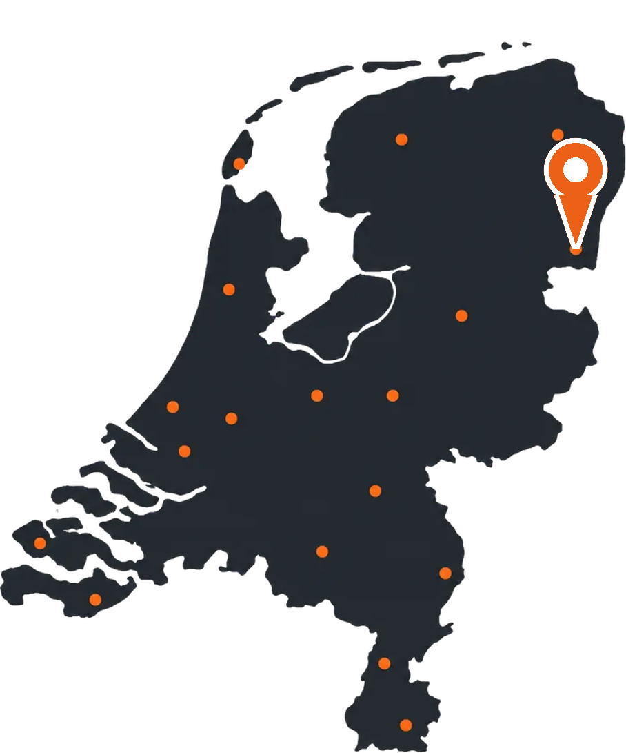 Kaart van Nederland met een markering op Emmen