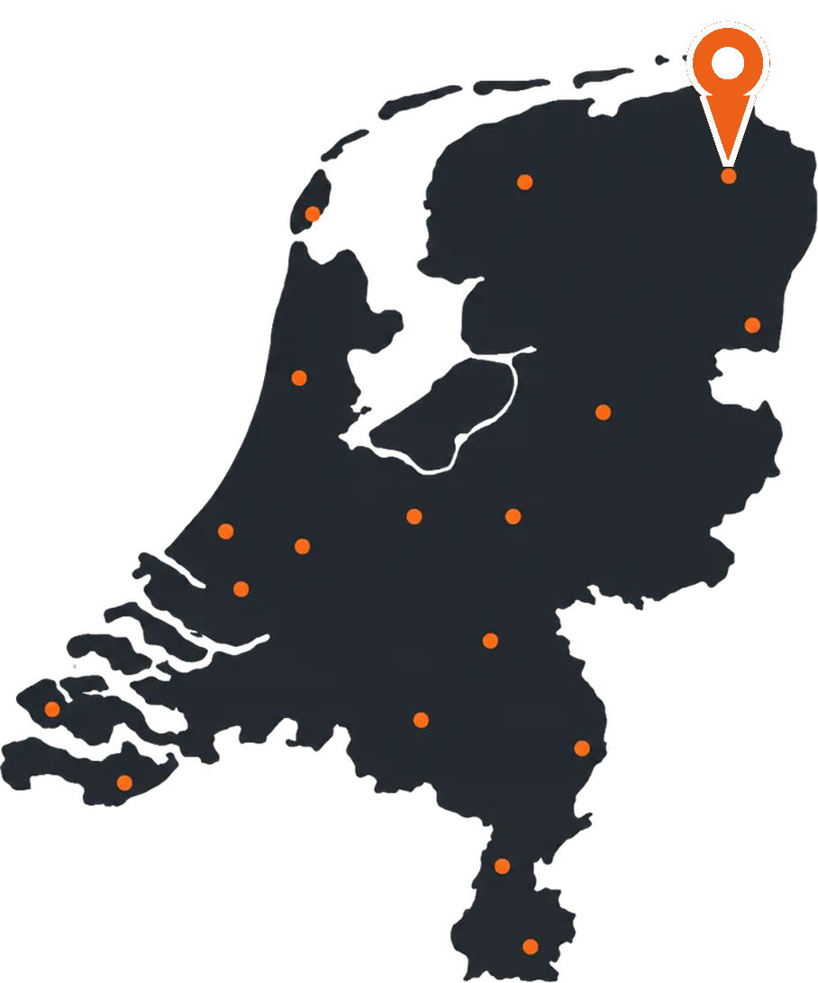 Kaart van Nederland met een markering op Groningen