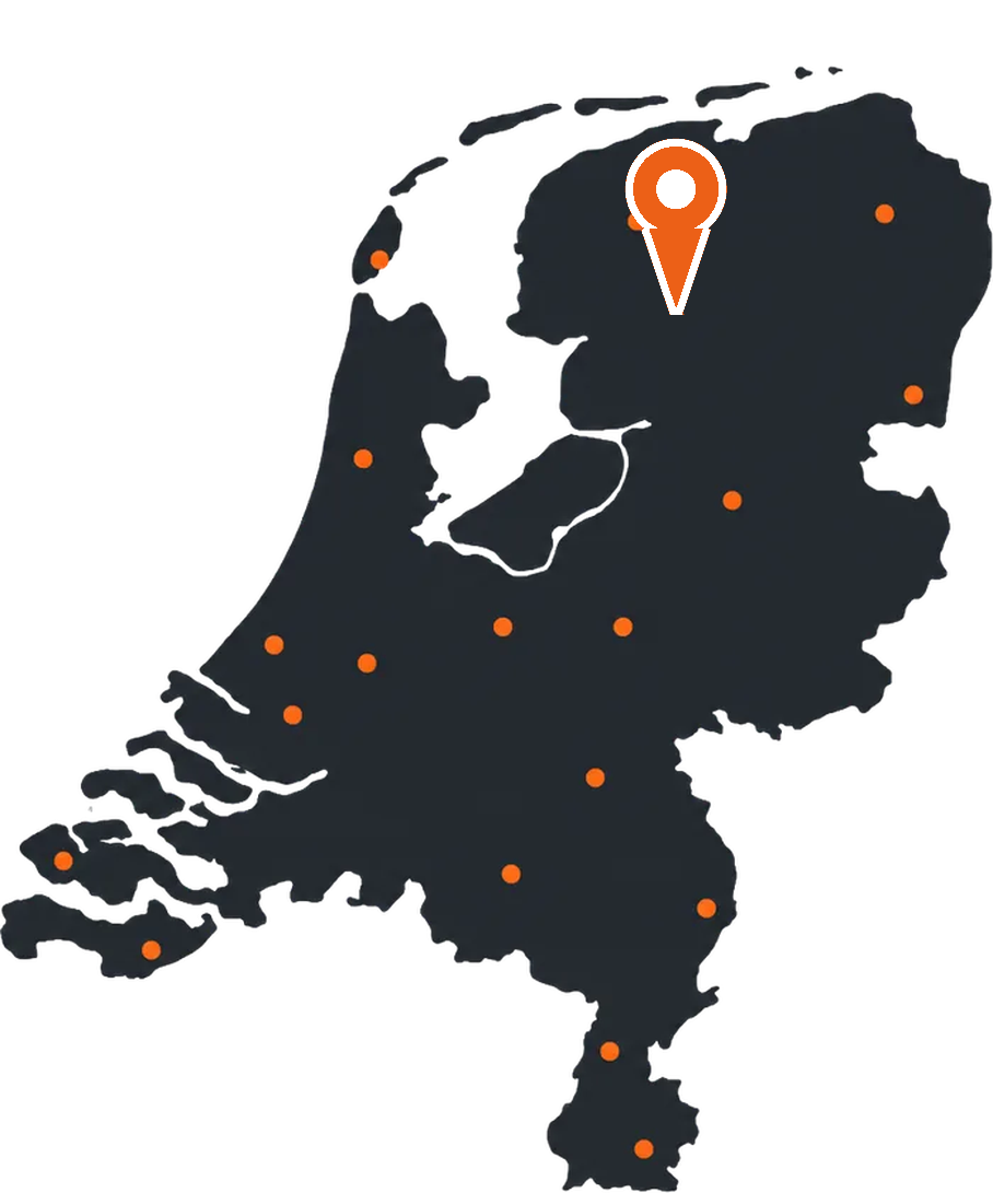 Kaart van Nederland met een markering op Heerenveen