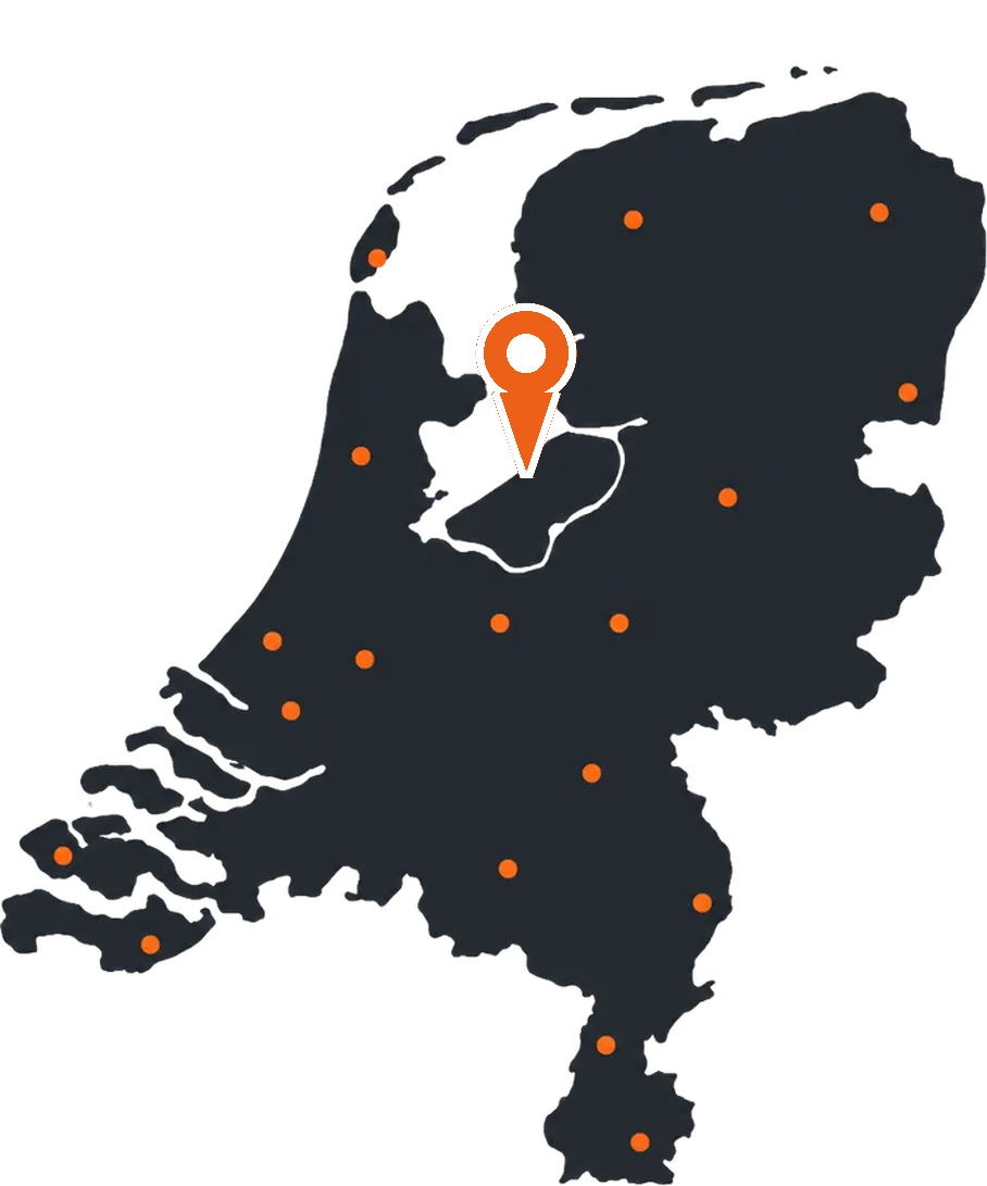 Kaart van Nederland met een markering op Lelystad