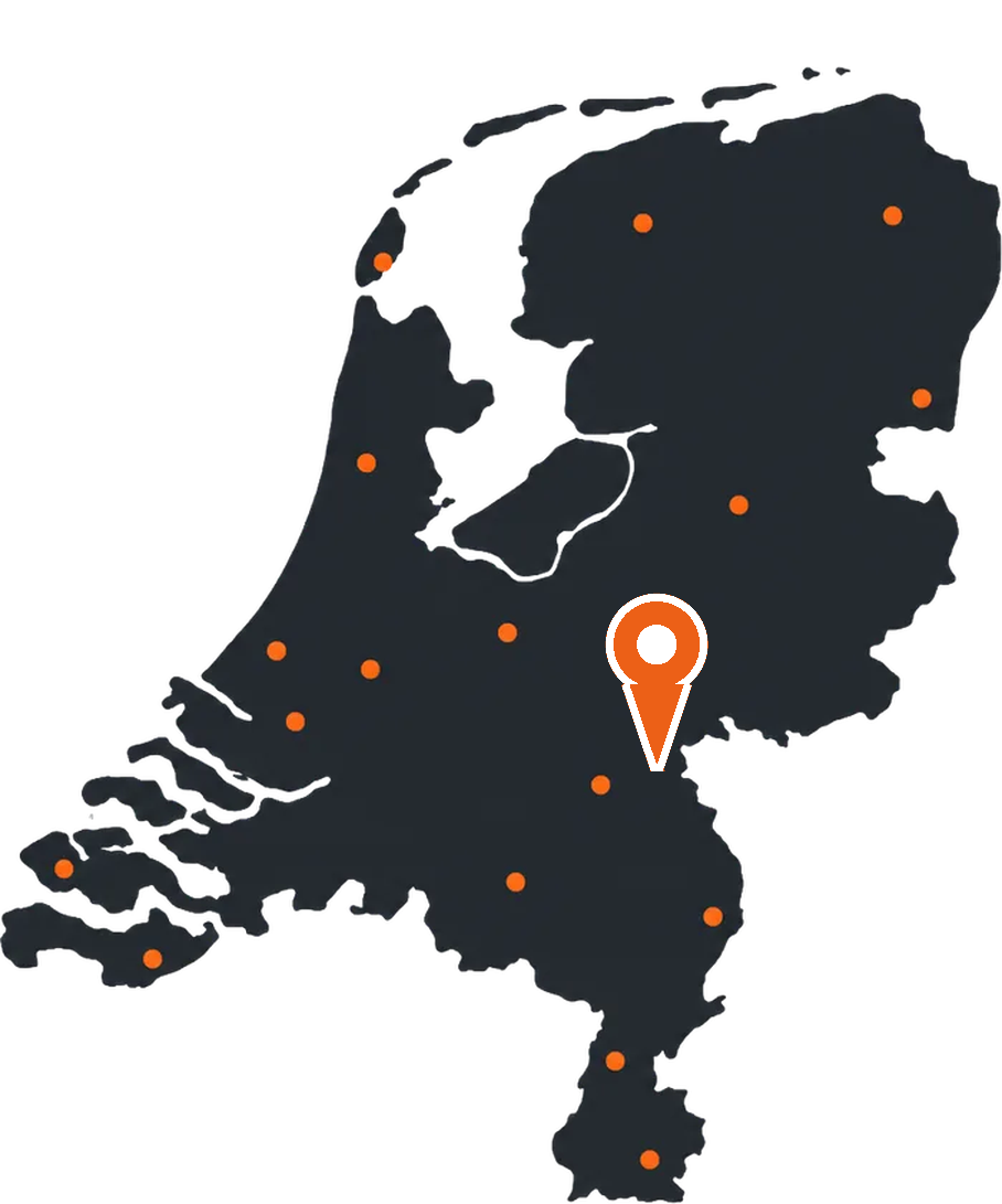 Kaart van Nederland met een markering op Nijmegen