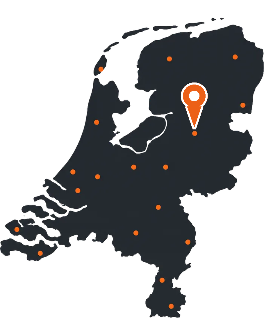 Kaart van Nederland met een markering op Zwolle